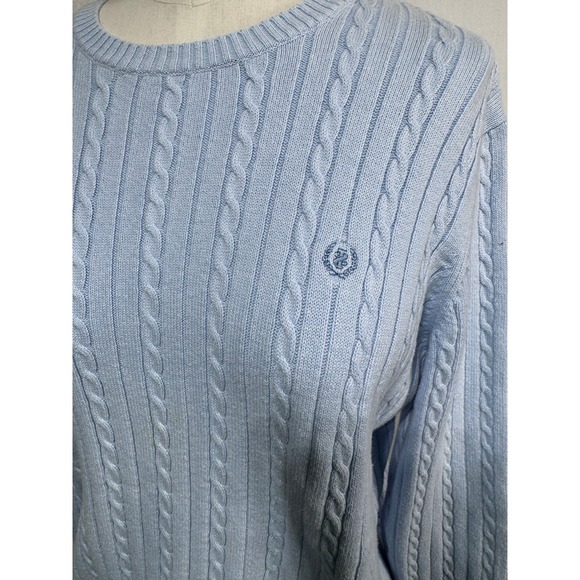 Izod Light Blue Cable Knit Crew Neck Cotton Sweater Preppy Classic Women's Large - Picture 6 of 7